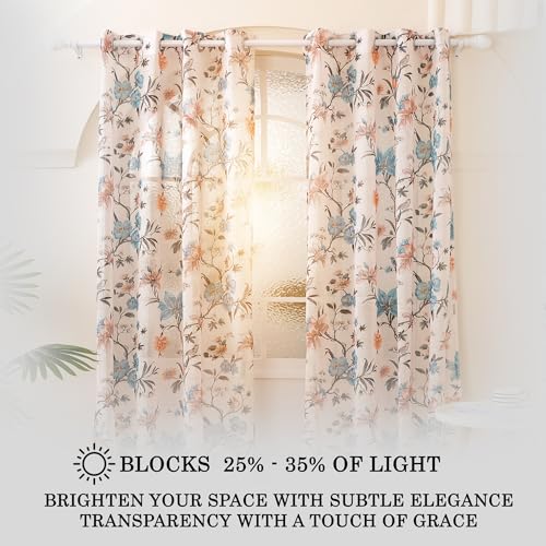 Image of Story@Home Window Curtains 5 Feet Long Set of 1 | Floral Printed | Semi Transparent Curtain | Net Curtains | Sheer Curtain for Living Room | (118 X 152 Cm, Cream & Blue) | Perfect for Home Decor