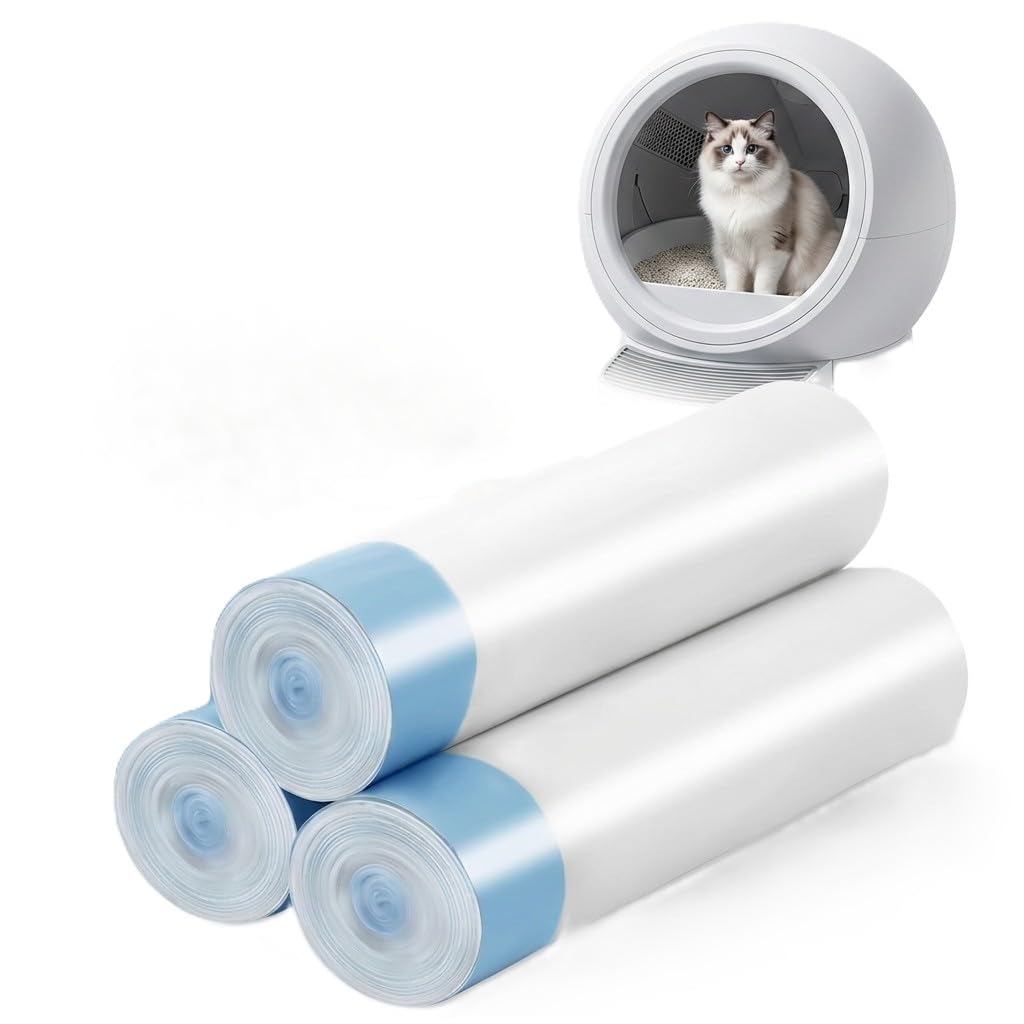 Cat Litter Bags for Automatic Litter Tray, 45x50cm Self Cleaning Litter Box Liners with Drawstring, Tear Resistant and Leak Proof Cat Tray Liners, 3 Rolls (45 Count)