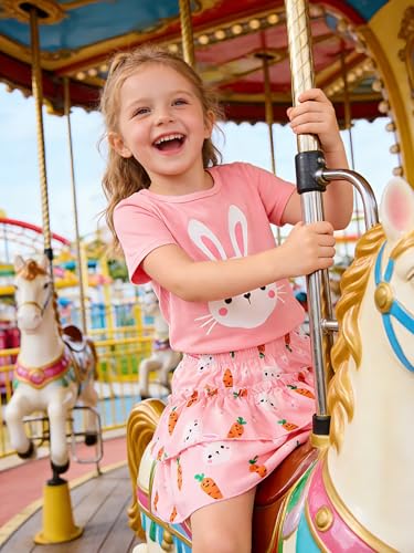 Image of Little Girls Skirt Set - 2 Piece Short Sleeve Top Shirred Tiered Skirt Outfit Girls Spring Summer Clothes 3-8 Years