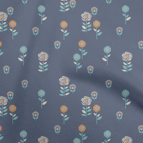 oneOone Cotton Poplin Teal Blue Fabric Floral Retro Sewing Fabric By The Yard Printed DIY Clothing Sewing Supplies 56 Inch Wide