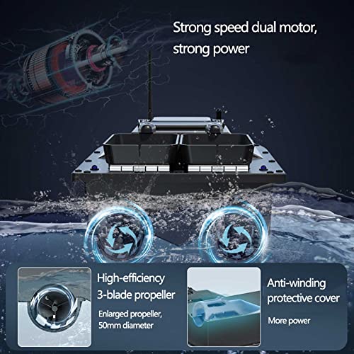 AWEN RC Bait Boat, Afstandsbediening Vissersboot, 500M Visaas Boot met LED Nachtlampje, Zwart, 2.5KG Load, 12V Grote batterij, Staart met anti-release haak, voor rivieren, Meren. - Image 5