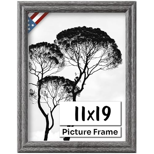 Barnwood Gray 11x19 Picture Frame .75" Inch Wide - Handmade American Solid Wood Picture Frames with Preinstalled Hangers and UV Blocking Plexiglass Frames