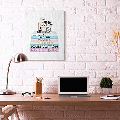 Image of 'Fashion Designer Makeup Bookstack Blue Pink'| Canvas Art | Stupell Industries | 30 x 40 Inches, Easy to Hang and Sturdy, Made in USA, by Amanda Greenwood