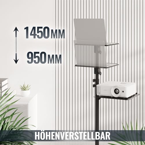 RICOO Beamer Ständer Stativ mit Rollen Höhenverstellbar CZ0800 Ständer für Projektoren Beamerständer Standfuß bis 10 Kg je Ablage Regal Laptoptisch Mobile Notebook Halterung Stand