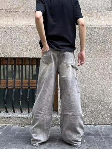 Mens Baggy Cargo Jeans Boys Mid Rise Relaxed Fit Y2K Grunge Denim Pants with Pockets 90s Hip Hop Streetwear Trousers2