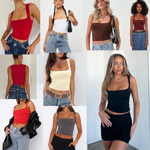 Abardsion Womens Sexy Crop Top Summer 2025 Square Neck Sleeveless Double Layer Going Out Tank Tops3
