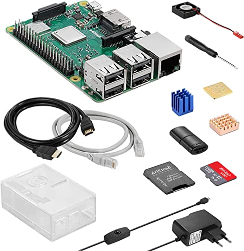 RasTech Raspberry Pi 3 Model B+ Starter Kit with 32GB Micro SD Card 5V 3A Power Supply with ON/Off HDMI Cable Network Cable 3 Hestsinks Cooling Fan Card Reader Screwdriver Case