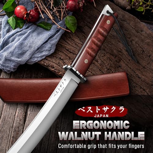DRGSKL Japanese Fixed Blade Knife - Tanto Knives with Wooden Sheath - Survival Knives with Full Tang Handle - Bushcraft knives for Camping Outdoor, Gifts for Men - Image 5