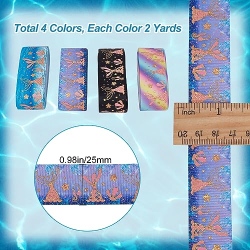 GORGECRAFT 4 Colors 8 Yards Grosgrain Glitter Printed Elastic Ribbon Mermaid Tail Folding Headband Polka Dot Sea Animals Stamping Resilience Band Stretchy Waistband Roll Shiny Hair Ties for Sewing - Image 2