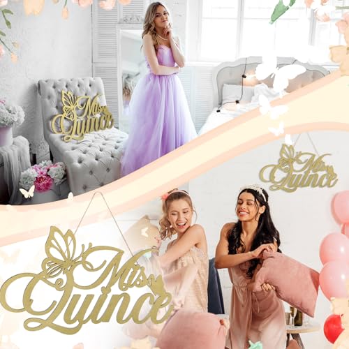 Image of Yuntau Mis Quince Sign Quinceanera Decorations 15th Birthday Quinceanera Party Backdrop Wooden Banner Wall Decor Golden Mis Quince 15th Birthday Gift Wall Bedroom Photo Booth Decor Gift