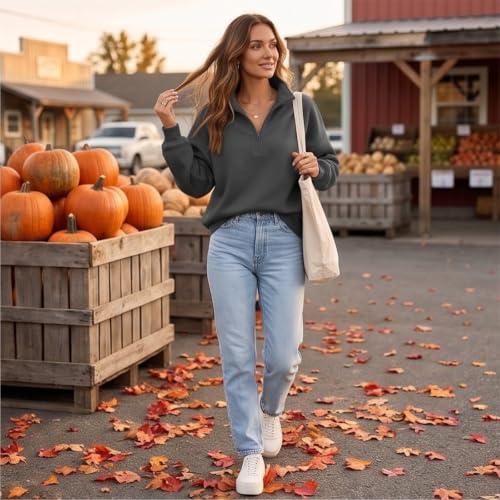 Half Zip Pullover Women Oversized Mock Neck Fleece Drop Shoulder Sweatshirt - image 7