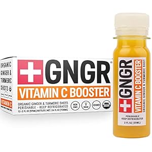+GNGR Vitamin C Immunity Booster Cold-Pressed Ginger Shot with Turmeric, Cayenne, Acerola Cherry, Immunity Shot with Peruvian Ginger Juice for All Natural Immune & Digestive Support, Natural Energy, USDA Organic (12 fl oz – 12 pack)