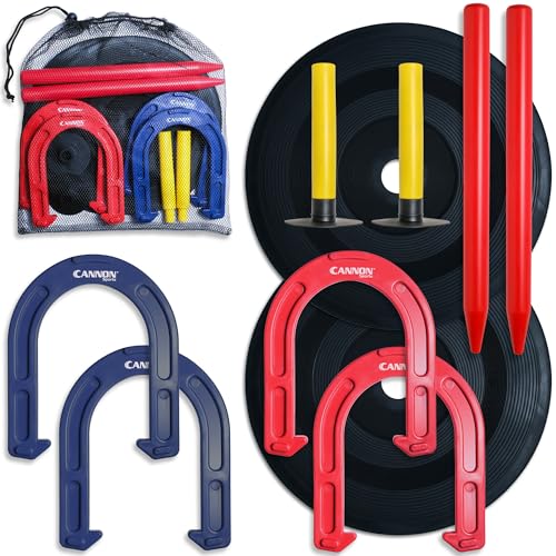 Cannon Sports 13pc Horseshoe Game Set – Portable Indoor/Outdoor Lawn Game with Safe Plastic Horseshoes & Carry Bag – Perfect for Backyard, Tailgates, Camping, and PE Classes