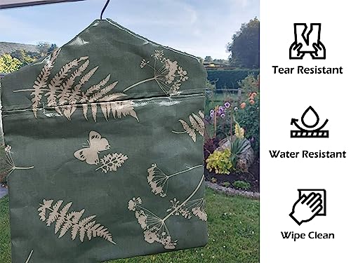 Jolee Fabrics Premium Oilcloth Peg Bags with Wooden Hanger - Large Waterproof Peg Bag, Clothes Clip Storage Perfect for Any Washing Line(Duck Egg Moorland) - Image 2