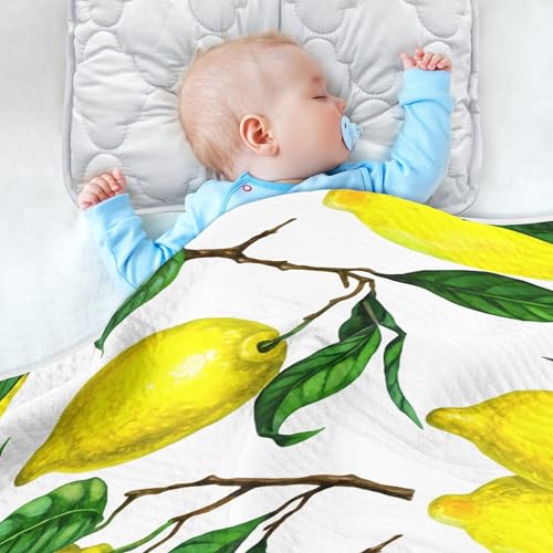 Burbuja Bright Yellow Lemons Baby Blanket for Boys Girls, Nursery Soft Warm Swaddling Receiving Baby Blankets, 30x40 in Toddler Blanket4