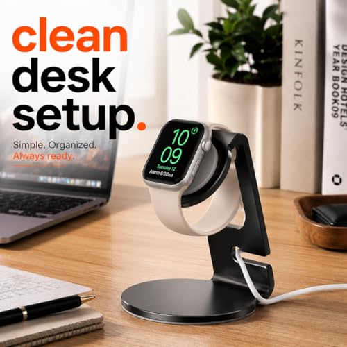 Image of Mizi Apple Watch Charger Stand, Aluminium Alloy Magnetic Charging Holder Compatible with Apple Watch Ultra 3 /2 /1, Series 11 /10 /9 /8 /7 /6 /5 /4 /3 /2 /1 & SE /SE2 /SE3, Desk & Nightstand Dock - Black