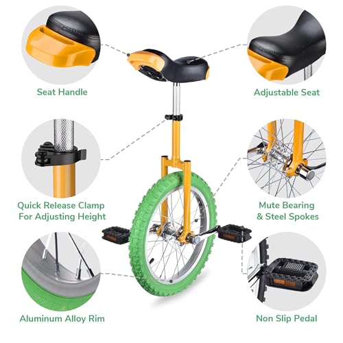 Image of AW 16 /18 /20 /24 Inch Wheel Outdoor Unicycle Adjustable Seat Exercise Bicycle | Fit Adults Kids Outdoor Sports Fitness Exercise, Various colors For Choice