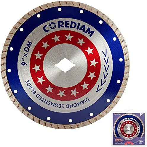 COREDIAM 9 Inch Diamond Blade, Diamond Turbo Saw Blade for Angle Grinder, General Purpose Cutting Concrete, Masonry, Brick, Granite, Marble and Other Stone, Wet/Dry Cut, DM-7/8" Arbor with 5/8" copper bushing
