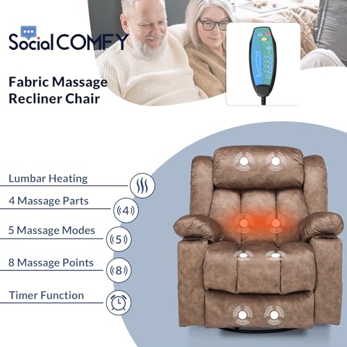 Sillón reclinable giratorio tela marrón suave miniatura 4