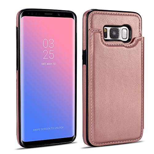 Ueebai Case For Samsung Galaxy S7, Luxury Pu Leather Case With [Two Magnetic Clasp] [Card Slots] Stand Function Durable Shockproof Soft Tpu Case Back Wallet Cover For Samsung Galaxy S7 - Rose Gold #TOP1