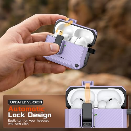 Image of Inesore for AirPods Pro 3 Case with Secure Lock (Purple) | Phone Stand Design,Compatible with MagSafe,Automatic Snap Switch Secure Cover Carbon Fiber Texture with Cleaner Kit
