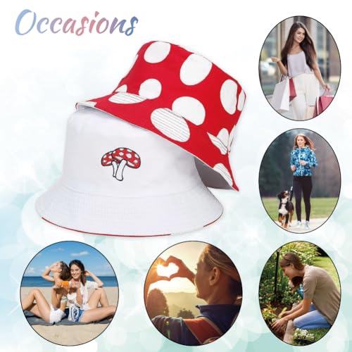 Image of Reversible Bucket Hat for Women Summer Travel Fisherman Cap, Girls Cute Double Side Wear Bucket Cap