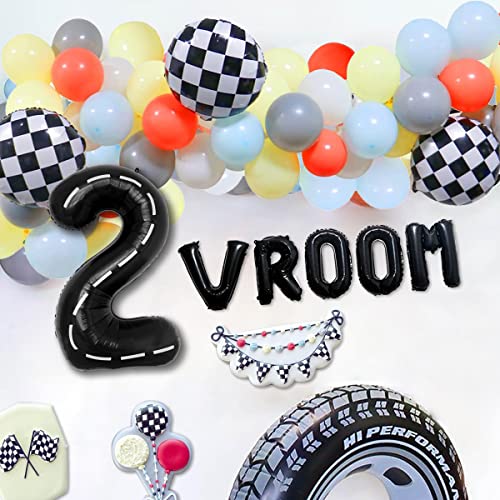Deapeick 70Pcs Racing Car Theme Vroom Balloons Garland Kit For Kids 2 Birthday Party Blue Yellow Balloons Arch For Boys Girls 3 Birthday Party Black And White Checkered Party Supplies White Globos (2, Arch) #TOP6