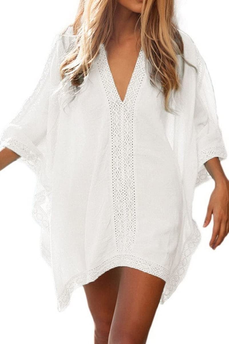 L-Peach Women's Beachwear Tops Summer Cotton Tunic Sarong Swimsuit Bikini Cover Up White