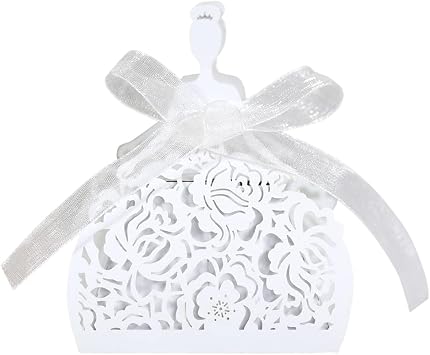 Eforcase 50PCS Laser Cut Favor Boxes, Wedding Favors Candy Boxes with Ribbons, Hollow Out Floral Rose Candy Box Gift Box for Bridal Shower Baptism Baby Shower Birthday Party Wedding Decoration