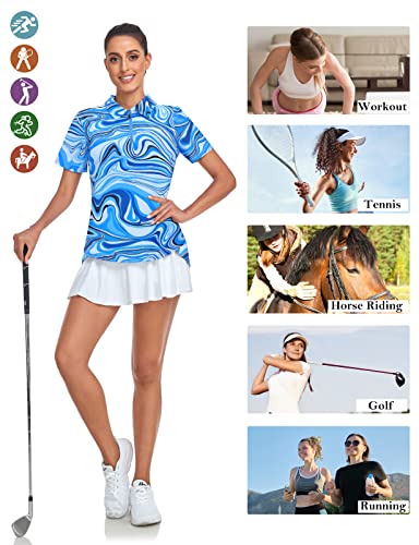 Tanst Sky Gym Shirts For Women, Funny Short Sleeve Workout Yoga Tunic Tops Summer Quick Dry Tennis Golf Apparel Sun Protection Quarter Zip V Neck Pullover Outdoor Running Hiking Clothes Blue 2Xl #TOP3