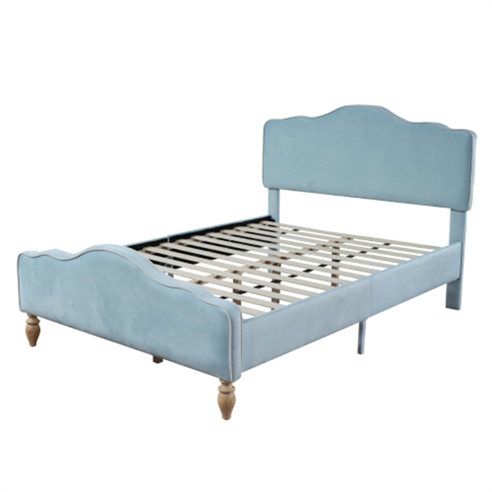 Letto imbottito con testiera e pediera ondulati, design europeo, 140 x 200 cm, rete a doghe in legno, per adulti e ragazzi