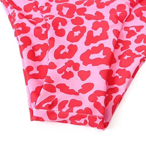 MOOSLOVER Women One Shoulder High Waisted Bikini Tie High Cut Two Piece Swimsuits(L,Pink Leopard)