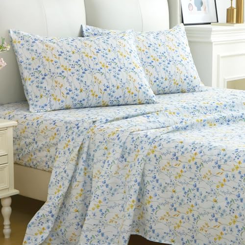 Image of MUXHOMO Full Size 4 Piece Sheet Set, Soft Breathable Bed Sheet Set for Bedroom with Deep Pocket Up to 16 inch, Wrinkle-Free & Cooling Bedding for Oeko-TEX Certified - Sweet Blueberry