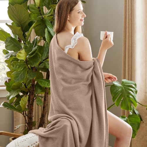 Image of Bedsure 100% Cotton Blanket, Herringbone Weave, Twin-XL, Coffee Brown