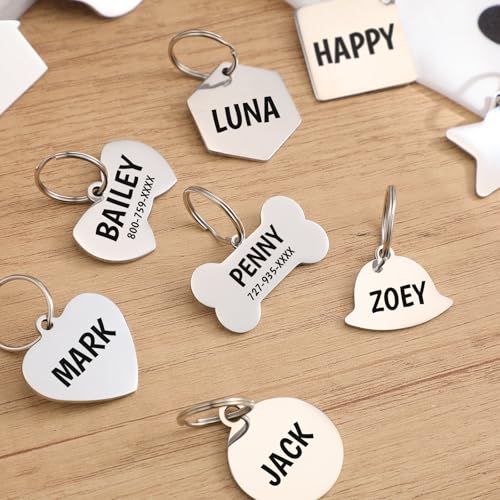 Abbylike Stainless Steel Pet ID Tags Engraved Cute Cat Dog Tags for Puppy Cat Dog Pet, Many Shapes Including House, Bone, Heart, Bow Tie, Circle, Bell, and More, Silver - Image 5