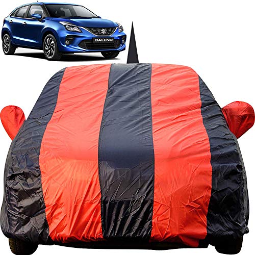Image of Autofact Car Body Cover for Maruti Baleno (2015 to 2021) with Mirror and Antenna Pocket (Light Weight, Triple Stitched, Heavy Buckle, Bottom Fully Elastic) (Maruti Baleno, Red)