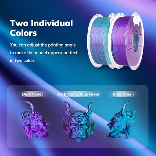Image of AMOLEN Silk PLA 3D Printer Filament, Dual Color Blue Green & Dark Violet PLA 1.75mm, Shiny Color Change Filament 3D Printing PLA Filament for Most FDM 3D Printer, 1kg Spool(2.2lbs)