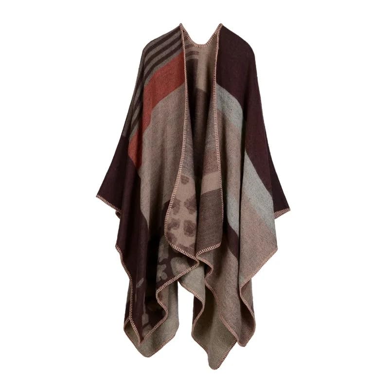 Dninmim Suéter de punto estampado para mujer, poncho para otoño e invierno, casual, cálido, chales y bufandas