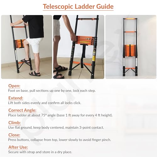 Image of Plantex 5.9m (19.35 ft.) Telescopic Ladder /Carbon Steel 15-Steps Portable & Compact Ladder /Foldable Multipurpose Collapsible Ladder for Home & Outdoor Use - (Orange)