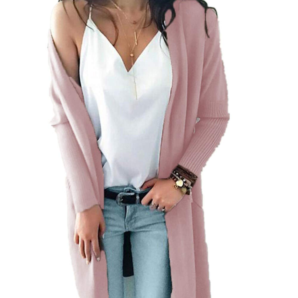 ZEFOTIM Women Winter Long Sleeve Solid Pockets Knitted Long Sweater Coat Tops Blouse