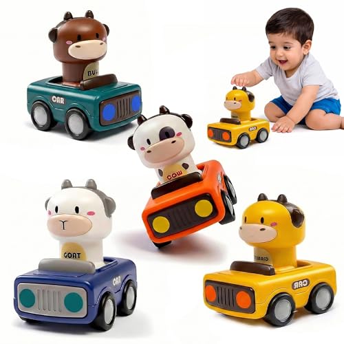 Image of Kidology Press & Go Friction-Powered Cars for Toddlers - Animal Mini Racing Cars, Push & Go Vehicles for Early Learning, Motor Skill Development, and Fun Toy for Babies & Kids - Pack of 4