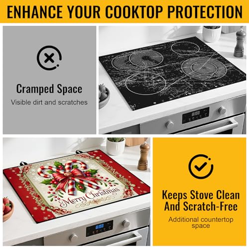 Image of NYZE Christmas Stove Top Cover for Electric Stove,Glass Stove Top Cover,Heat Resistant Glass Cooktop Cover,Stovetop Protector, Kitchen Decor,Dish Drying Mats Cover for Washer Ceramic Top 28.5x20.5 in