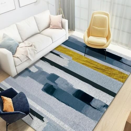 Tapis antidérapant et lavable 130x190cm bleu résistant aux taches