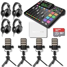 Rode RODECaster Pro II Audio Production Console with 4x PodMics, Tripod 2, NTH-100, RODECover II, 32GB microSD Card and XLR Cables
