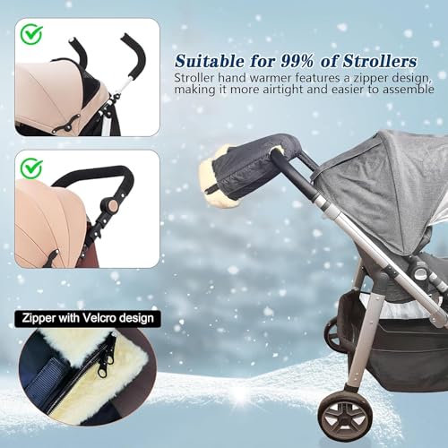 Image of Stroller Hand Muff Pram Hand Warmer for Winter Windproof Cold Weather Hand Gloves Zip Universal Size Anti-Freeze Extra Thick Warm Baby Stroller Gloves