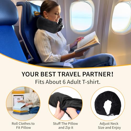 OPUHOHR Travesseiro de pescoço de viagem de veludo com máscara para os olhos e tampões de ouvido, tr