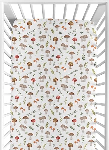 Image of Sweet Jojo Designs Fitted Baby Crib Sheets (Woodland Mushroom) for Boys or Girls, Infant Nursery, Toddler Room - Standard Size (Colorful, Watercolor, Toadstool, for The Forest Animals Collection)