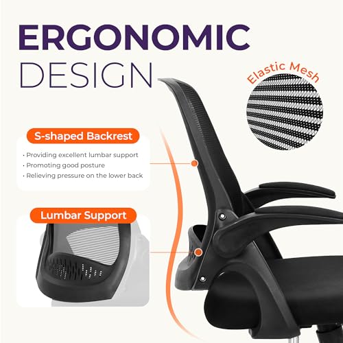 Image of NEO CHAIR Office Desk Chair, Ergonomic Mesh with Flip-Up Arms, Dark Black