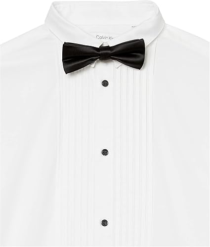 Miniatura 4 de Calvin Klein Camisa de vestir de esmoquin de manga larga para niños con pajarita, estilo abotonado con peto plisado clásico, incluye pañuelo a