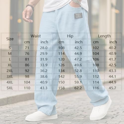 Mokaloha Mens Pants, Cocoparo Men's Casual Hemp Fabric Embroidered Logo Drawstring Loose Elastic Waist Pocket Trousers2